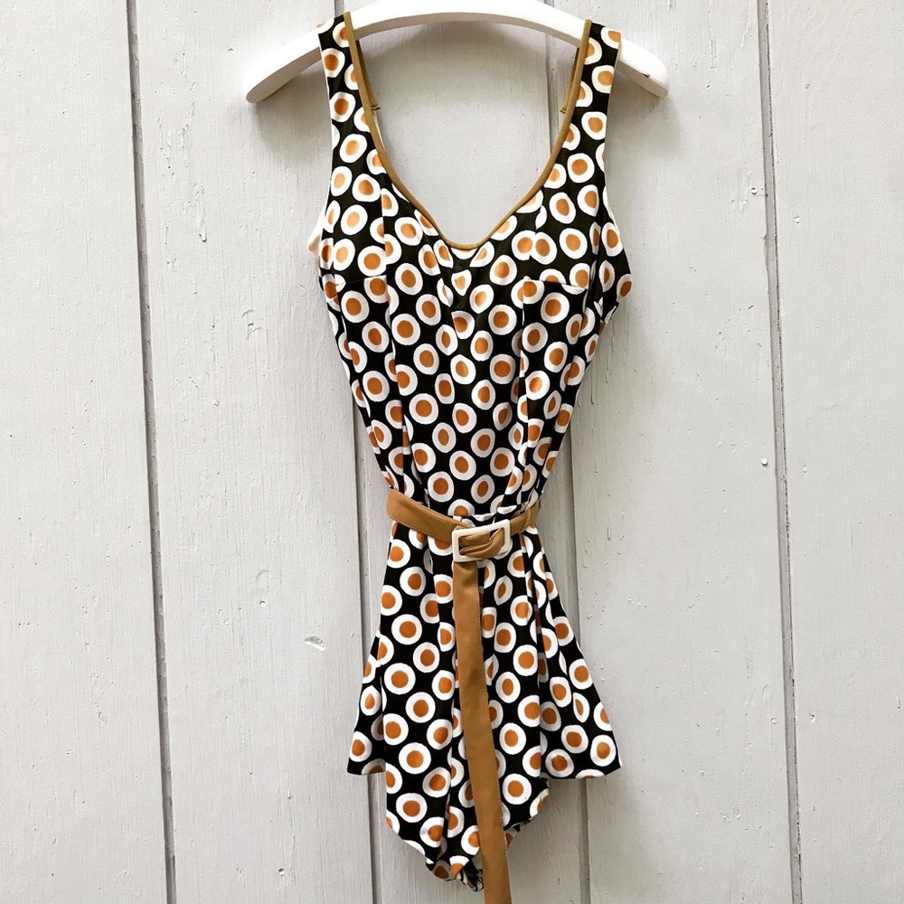 Vintage Mod Elisabeth Stewart Belted Swim Romper - Picture 2 of 11